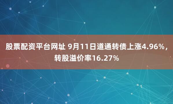 股票配资平台网址 9月11日道通转债上涨4.96%，转股溢价率16.27%